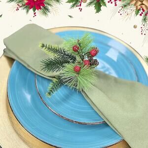 Christmas Collection Napkin Rings - Cloth Napkin Holder for Table Setting, 6